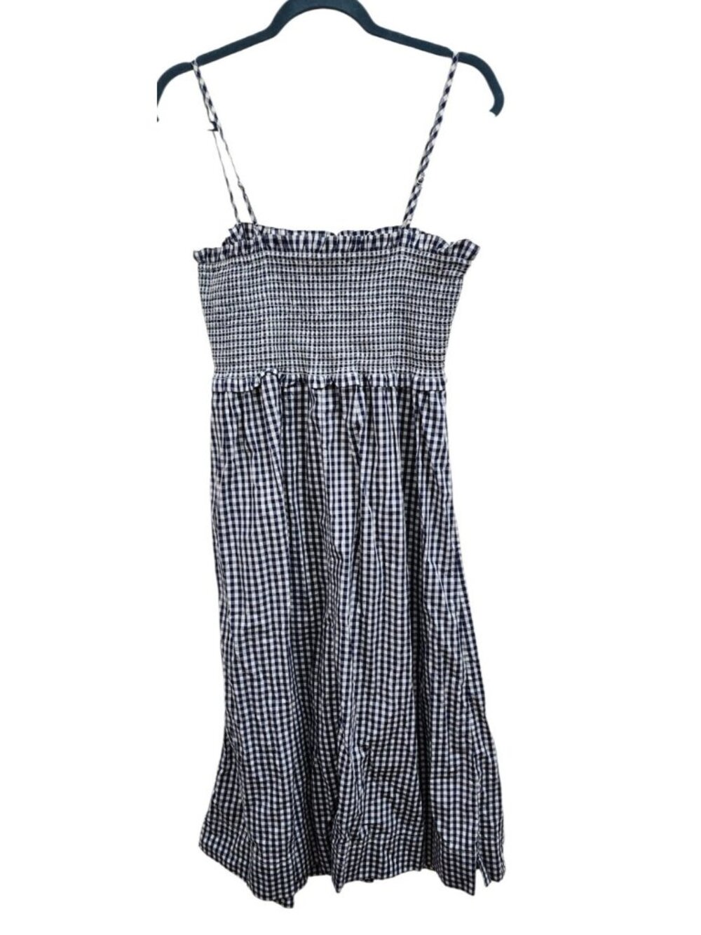 J.Crew Re-Imagined Gingham Smocked Midi Dress Navy White Check Sundress Size M - Picture 5 of 11